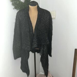 Eileen Fisher black gray marled alpaca wool open‎ front cardigan size medium